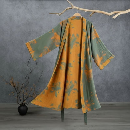 Kimono reversibile in cotone con stampa floreale vintage - Verde - 2XL - image 0