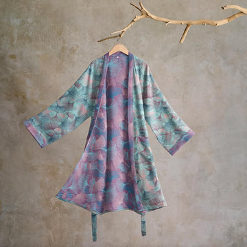 Kimono in cotone con foglie di ginkgo da sogno - Menta e lavanda - 2XL - image 0