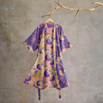 Kimono da casa in garza di cotone a fantasia floreale - Viola - XL - image 0