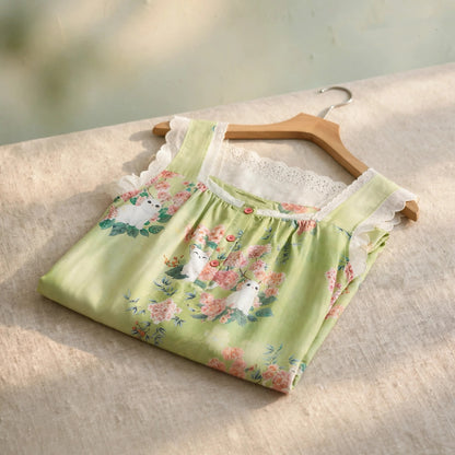 Camicia da notte senza maniche con stampa floreale e gatti - image 2