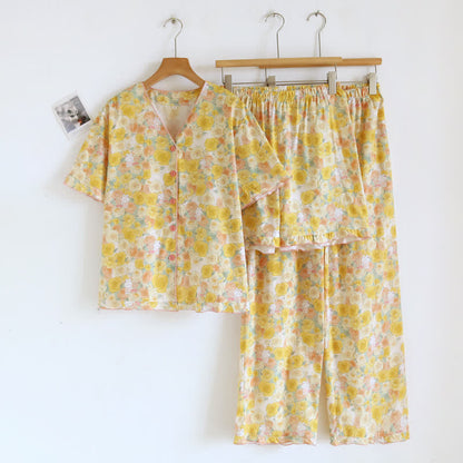 Completo da casa in cotone a 3 pezzi con rose gialle - Giallo - XL - image 0