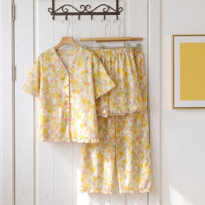 Completo da casa in cotone a 3 pezzi con rose gialle - image 1