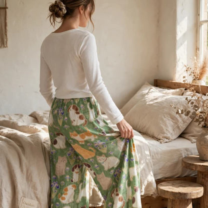 Pantaloni harem da casa con stampa di gatto verde - image 5