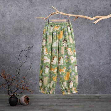 Pantaloni harem da casa con stampa di gatto verde - Verde - XL - image 0