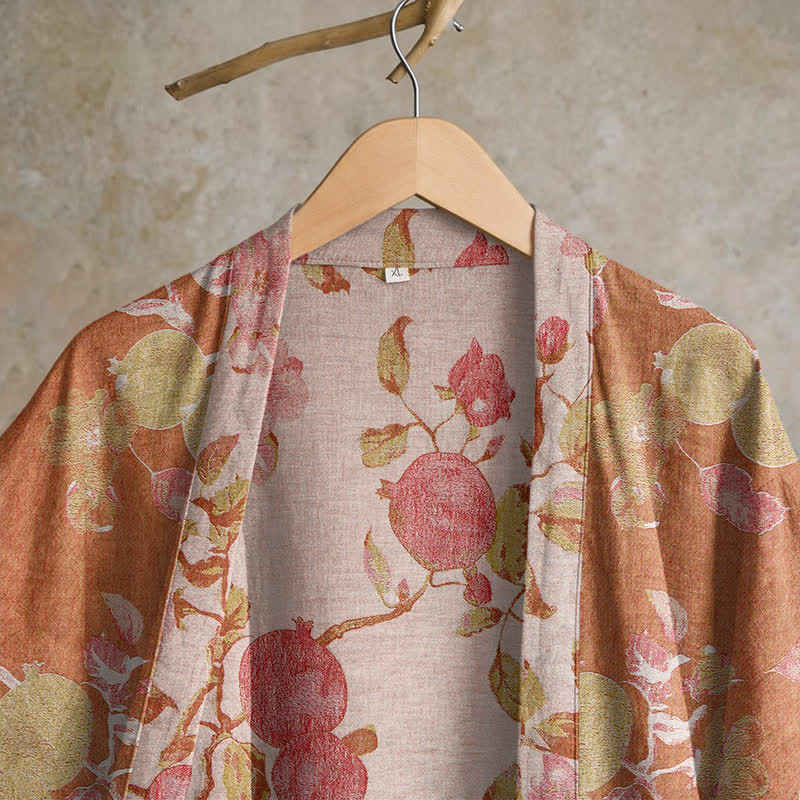Kimono in cotone con stampa botanica di melograno - image 2