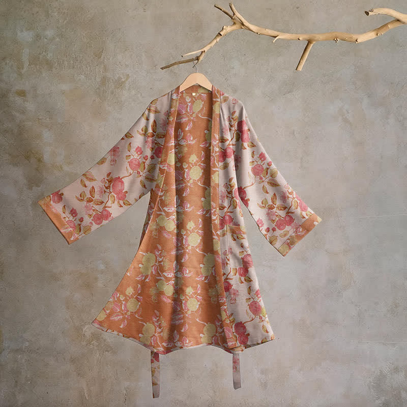 Kimono in cotone con stampa botanica di melograno - Rosso e verde - 2XL - image 6