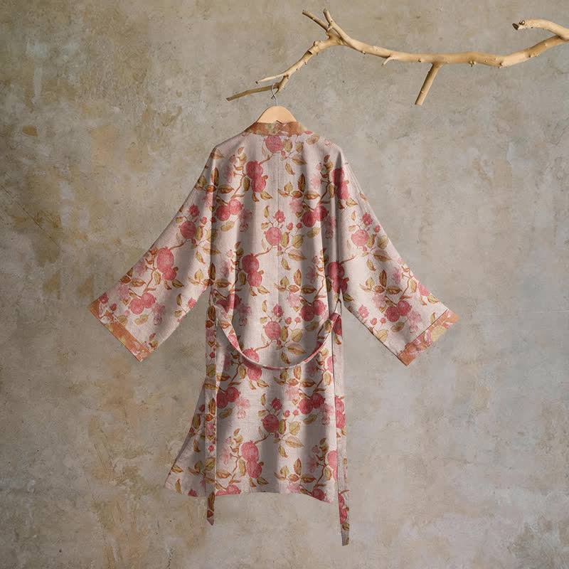 Kimono in cotone con stampa botanica di melograno - image 7