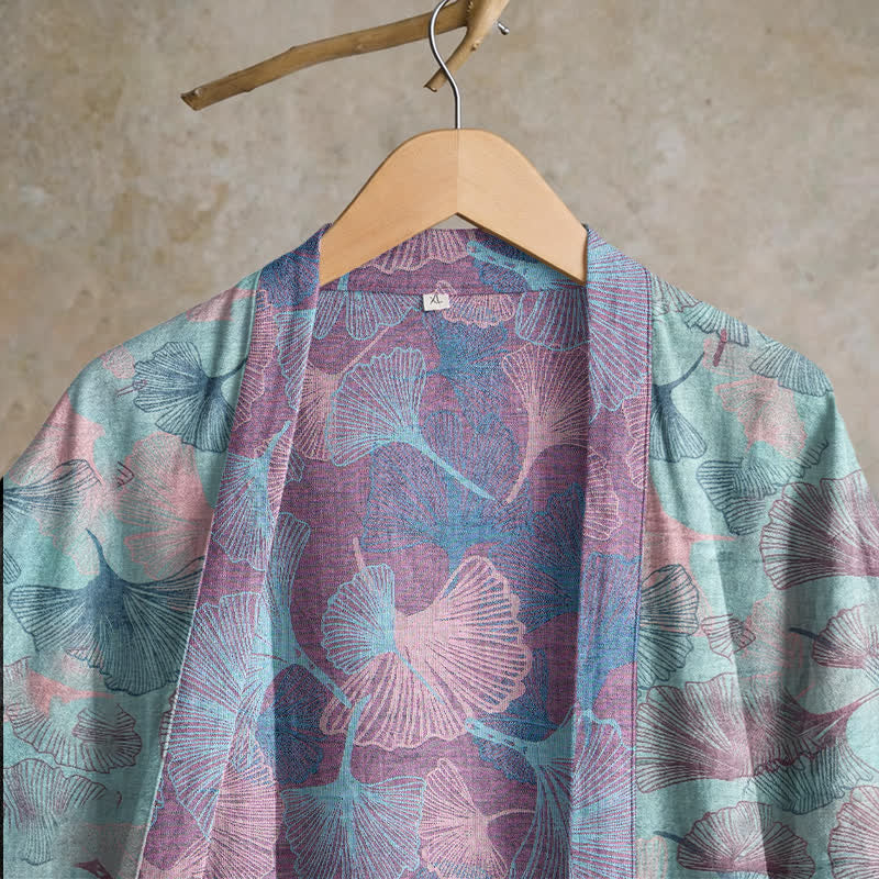 Kimono in cotone con foglie di ginkgo da sogno - image 2