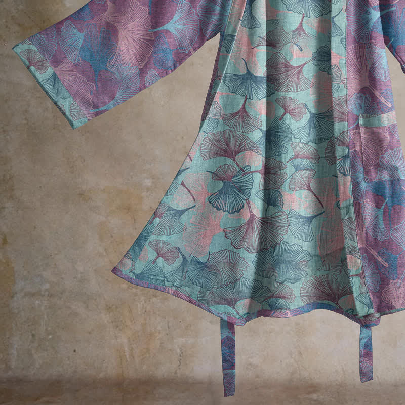Kimono in cotone con foglie di ginkgo da sogno - image 10
