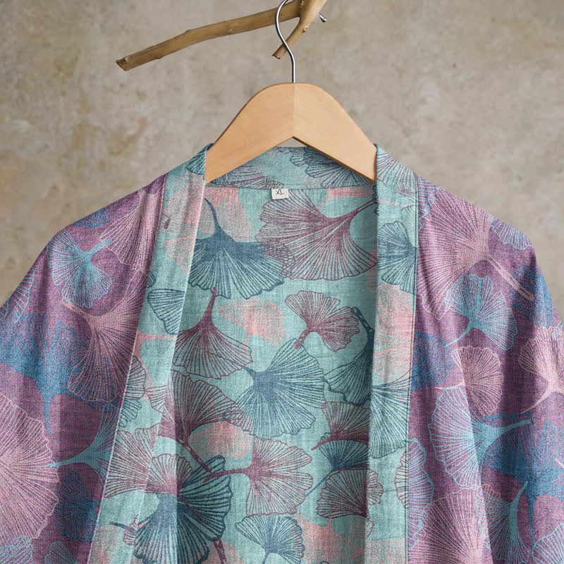 Kimono in cotone con foglie di ginkgo da sogno - image 8