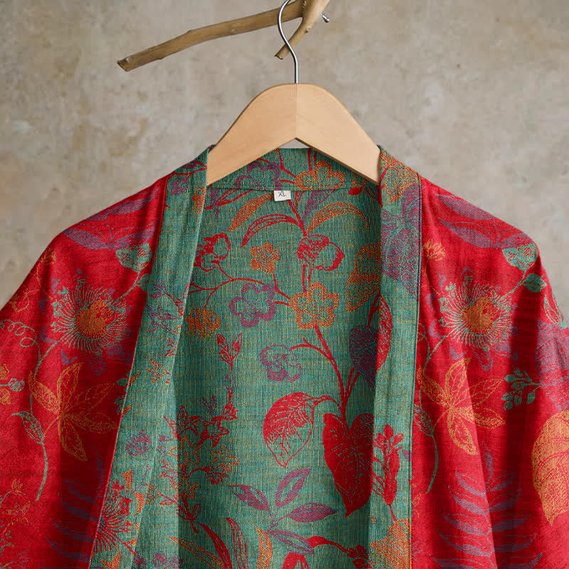 Kimono in cotone jacquard con motivo a foglie retrò - image 2