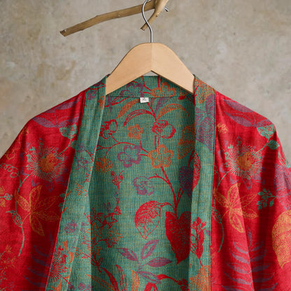 Kimono in cotone jacquard con motivo a foglie retrò - image 2