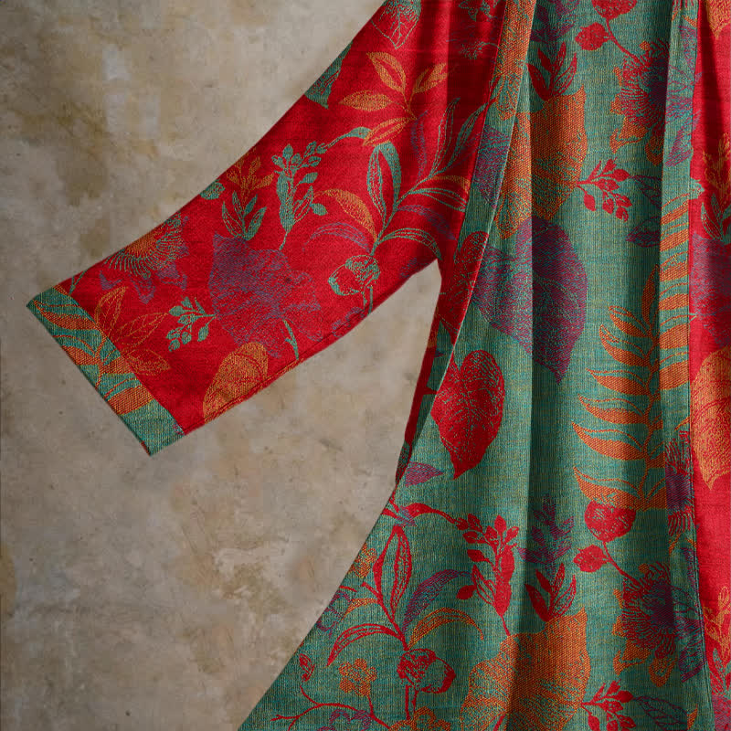 Kimono in cotone jacquard con motivo a foglie retrò - image 3