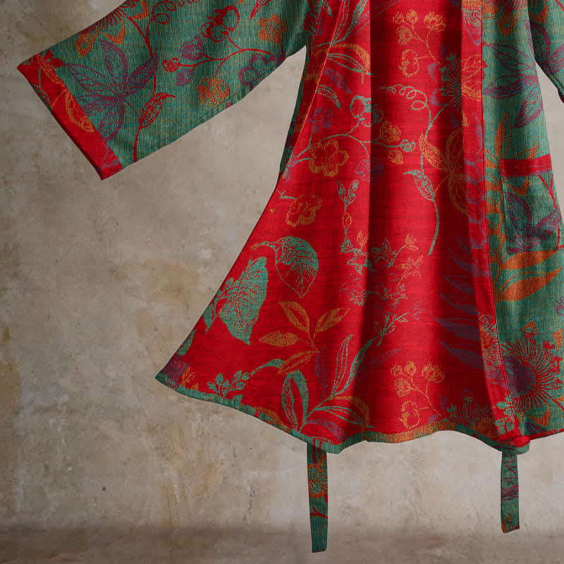 Kimono in cotone jacquard con motivo a foglie retrò - image 10