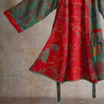 Kimono in cotone jacquard con motivo a foglie retrò - image 10