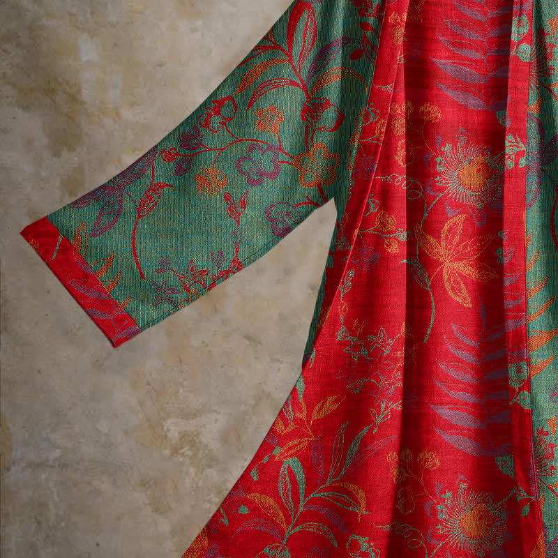 Kimono in cotone jacquard con motivo a foglie retrò - image 9