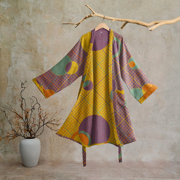 Accappatoio in cotone con cerchi geometrici in stile retrò - Viola e giallo - 2XL - image 0