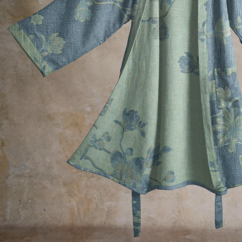Kimono in cotone con stampa floreale color blu salvia - image 4