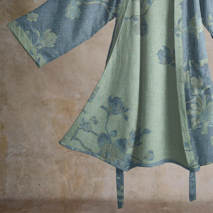 Kimono in cotone con stampa floreale color blu salvia - image 4