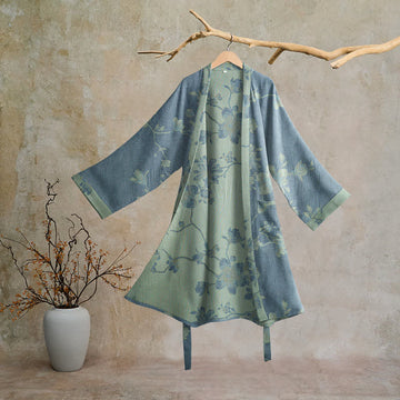 Kimono in cotone con stampa floreale color blu salvia - Blu e salvia - 2XL - image 0