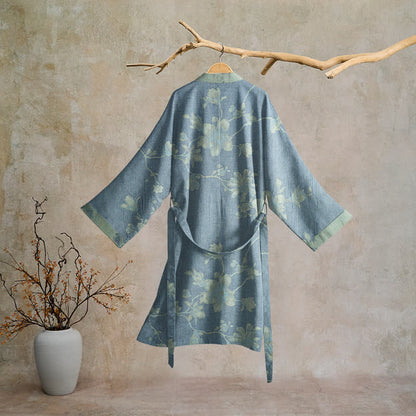 Kimono in cotone con stampa floreale color blu salvia - image 1