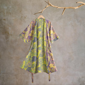 Kimono in cotone con stampa floreale viola - Viola - XL - image 0
