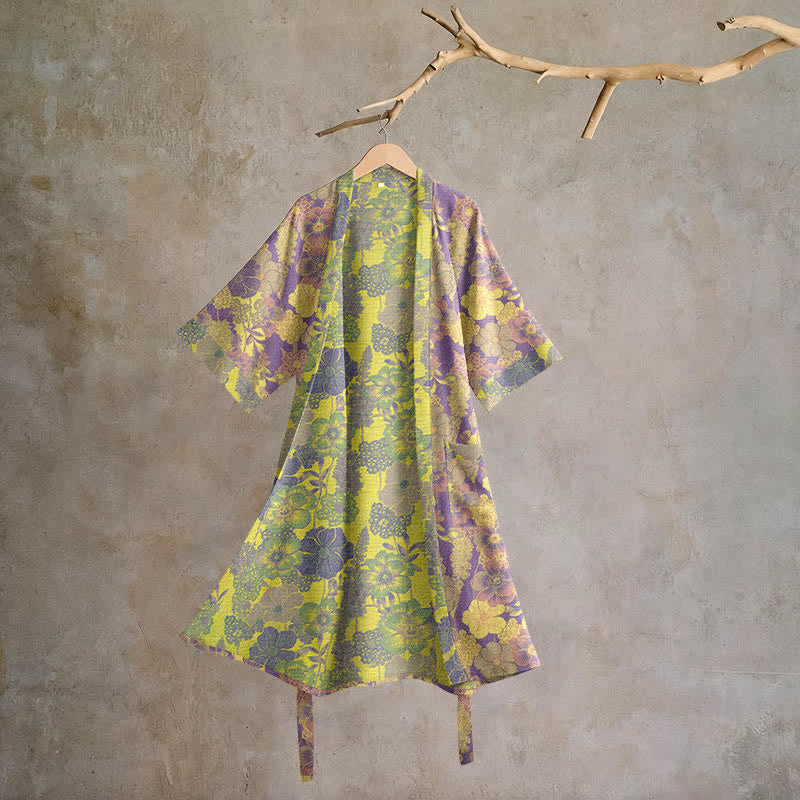 Kimono in cotone con stampa floreale viola - Viola - XL - image 0