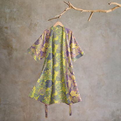 Kimono in cotone con stampa floreale viola - Viola - XL - image 0