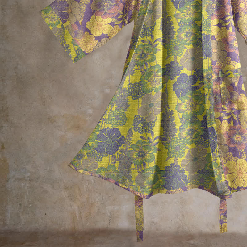Kimono in cotone con stampa floreale viola - image 4