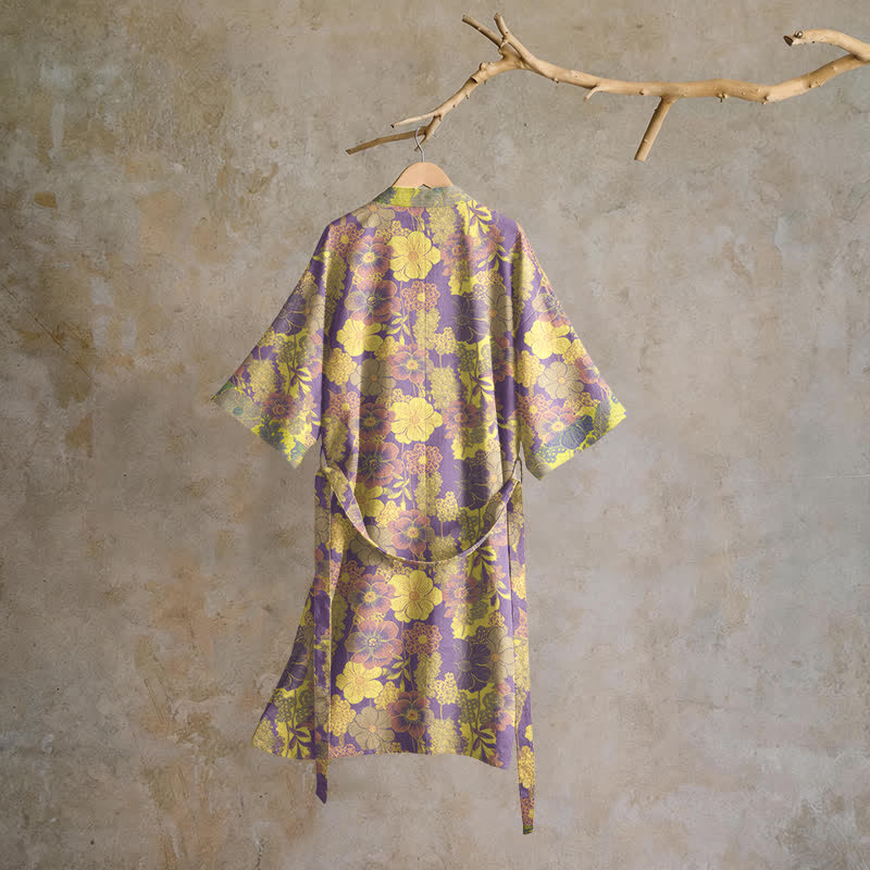 Kimono in cotone con stampa floreale viola - image 1