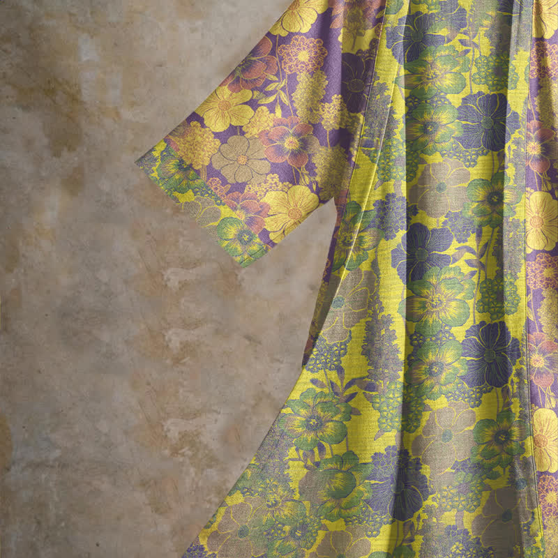 Kimono in cotone con stampa floreale viola - image 3