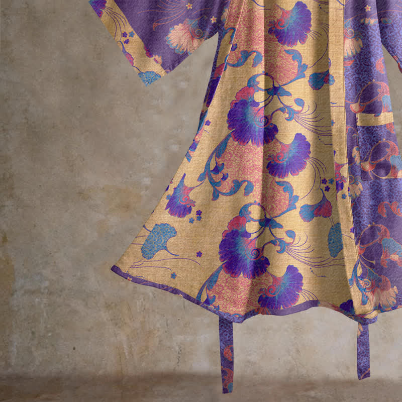 Kimono da casa in garza di cotone a fantasia floreale - image 4