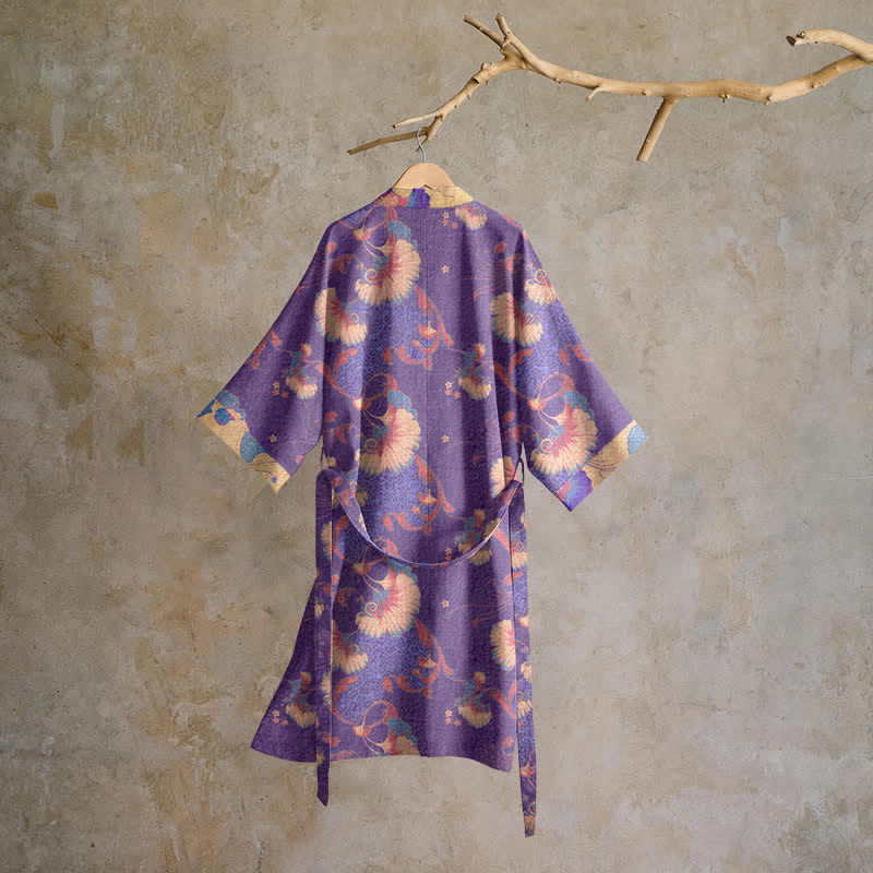 Kimono da casa in garza di cotone a fantasia floreale - image 1