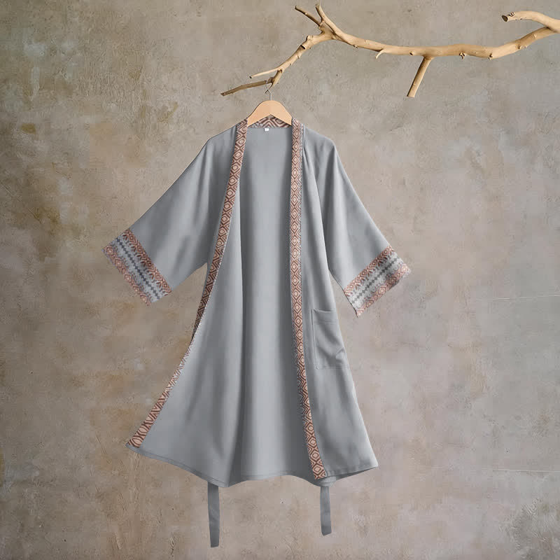 Accappatoio in cotone con bordo geometrico retrò - Grigio - XL - image 6