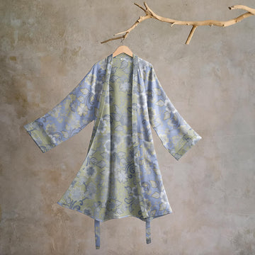 Kimono in cotone con stampa floreale retrò - Blu - L - image 0