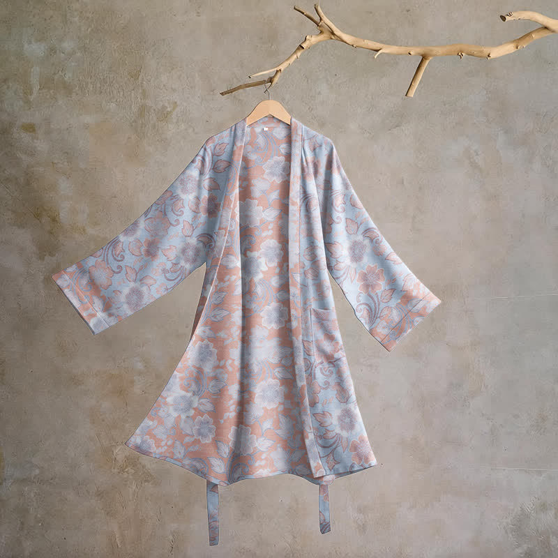 Kimono in cotone con stampa floreale retrò - Viola - L - image 6