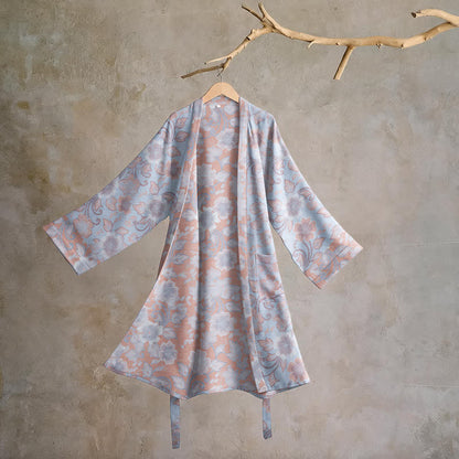 Kimono in cotone con stampa floreale retrò - Viola - L - image 6