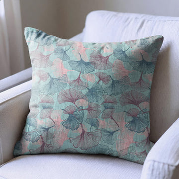 Fodera per cuscino decorativo vintage con foglie di ginkgo - Blu - 18" × 18" - Con inserto - image 0