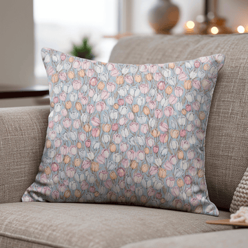 Fodera per cuscino decorativo vintage con motivo floreale di tulipani - Blu - 45cm x 45cm - Con inserto - image 0