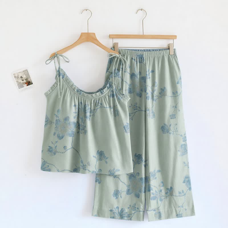 Completo da casa in cotone con stampa floreale vintage - Verde - XL - image 4