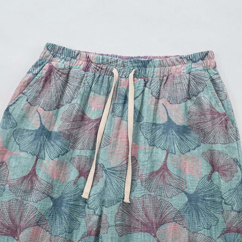 Pantaloni da casa vintage in cotone con foglie di ginkgo - image 2
