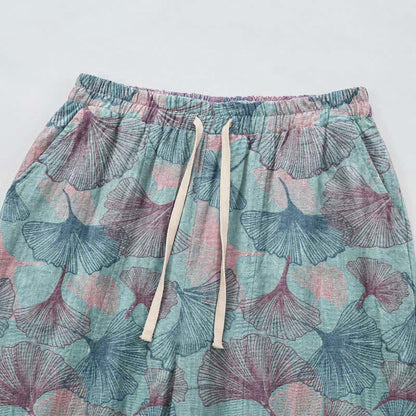 Pantaloni da casa vintage in cotone con foglie di ginkgo - image 2
