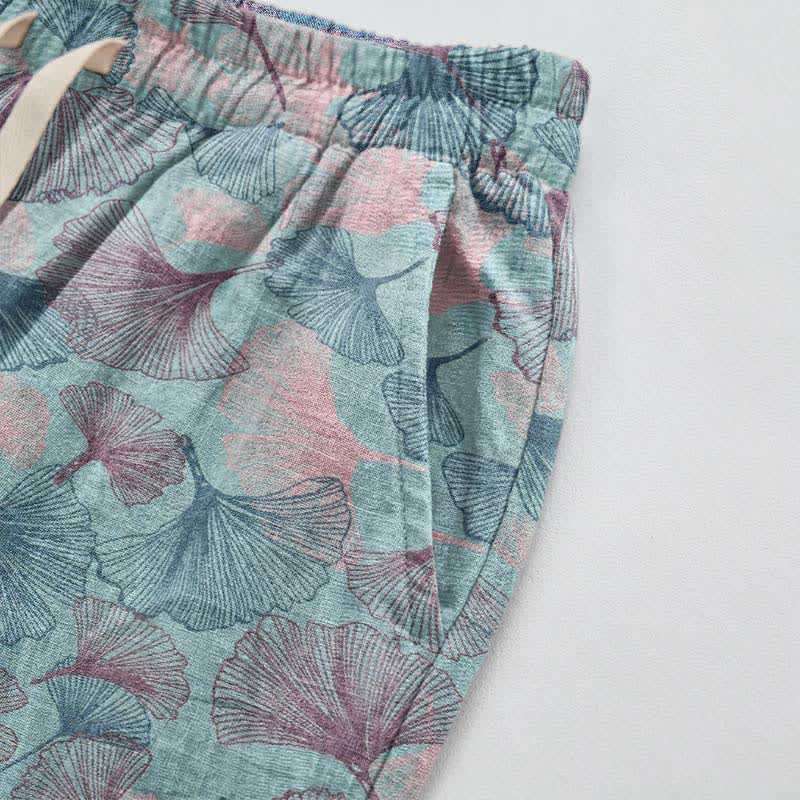 Pantaloni da casa vintage in cotone con foglie di ginkgo - image 4