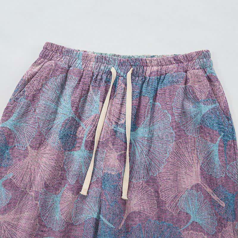 Pantaloni da casa vintage in cotone con foglie di ginkgo - image 7