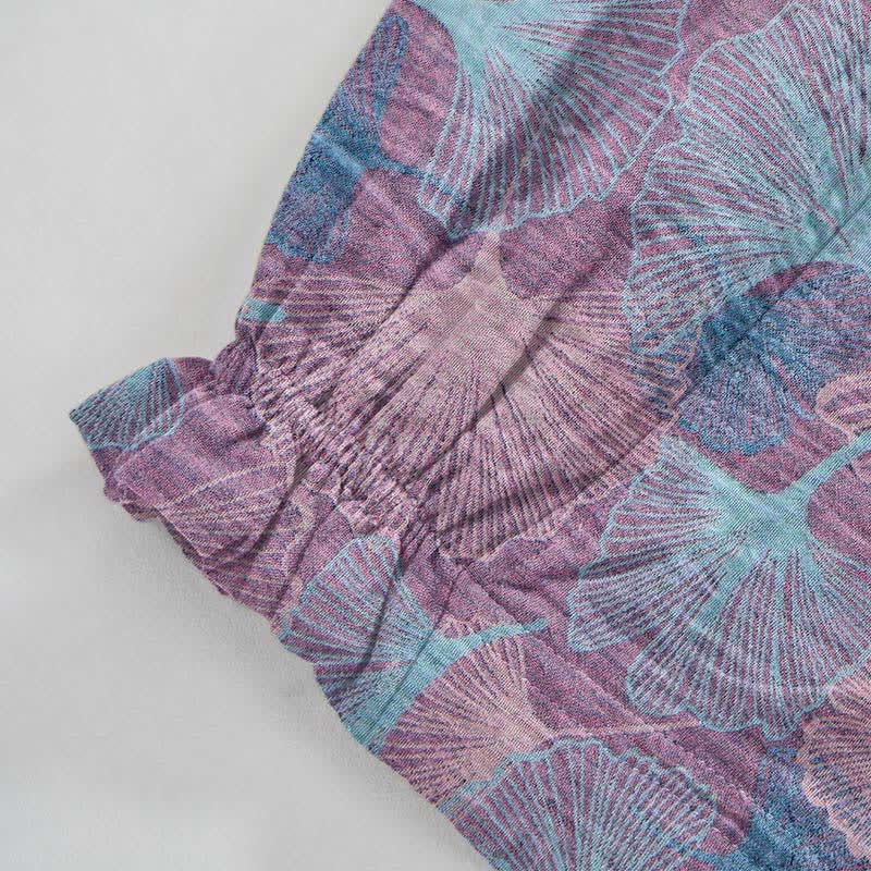 Pantaloni da casa vintage in cotone con foglie di ginkgo - image 8