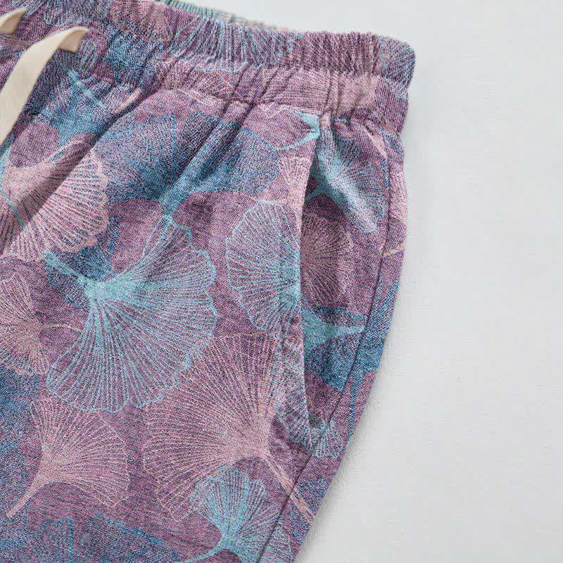 Pantaloni da casa vintage in cotone con foglie di ginkgo - image 9