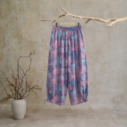 Pantaloni da casa vintage in cotone con foglie di ginkgo - image 6
