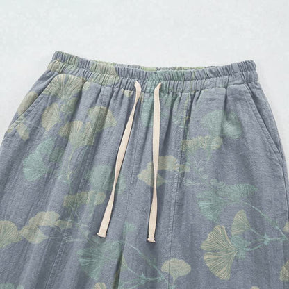 Pantaloni da casa in cotone con foglie di ginkgo in stile retrò botanico - image 2