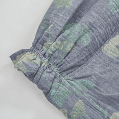 Pantaloni da casa in cotone con foglie di ginkgo in stile retrò botanico - image 3