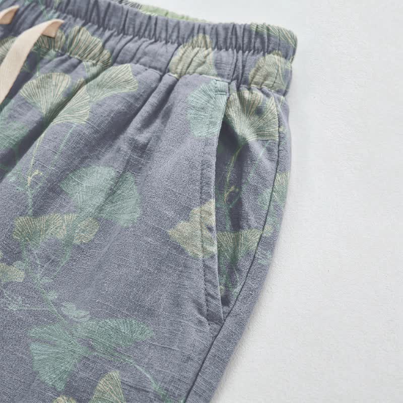 Pantaloni da casa in cotone con foglie di ginkgo in stile retrò botanico - image 4